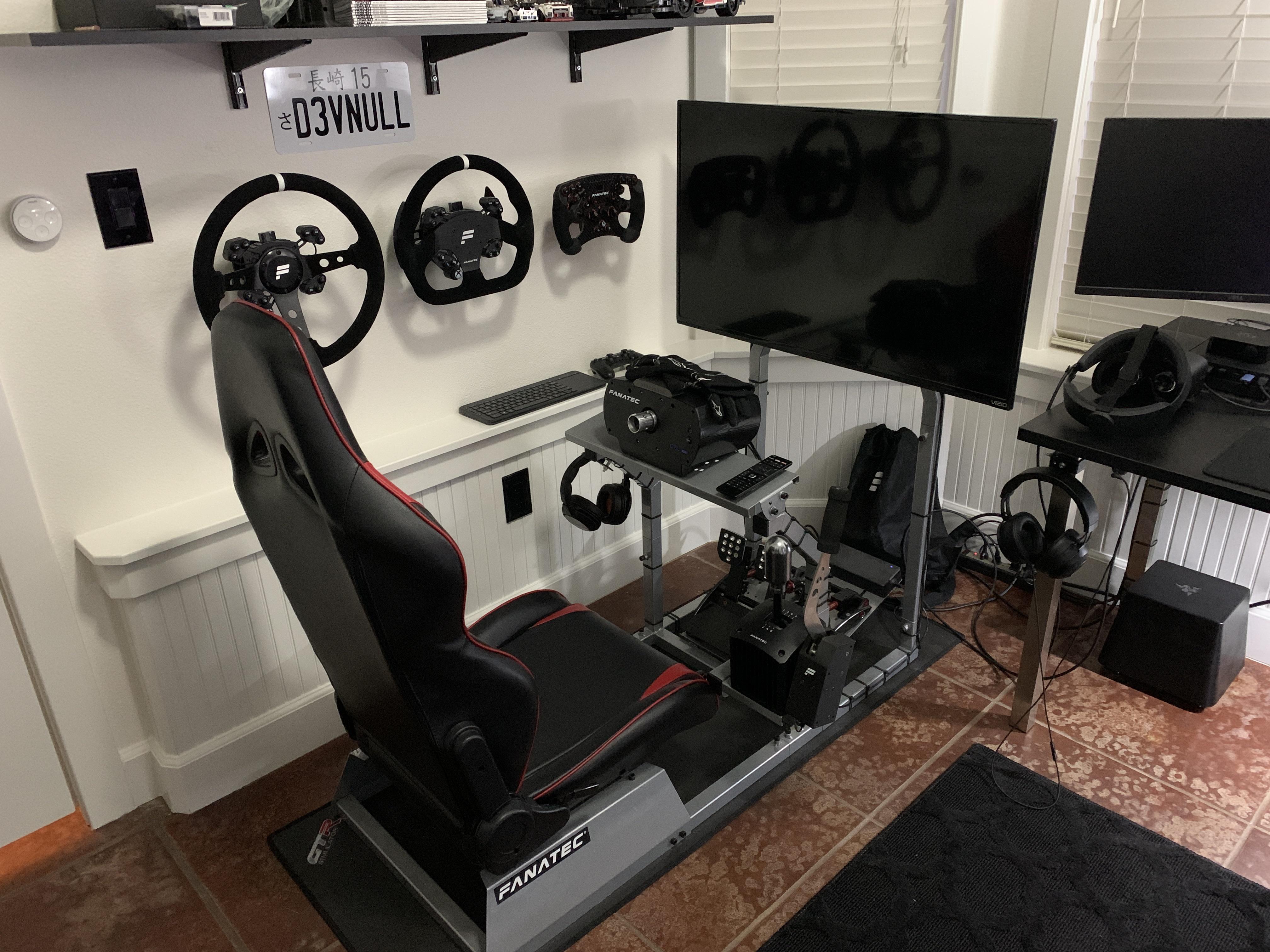 New rig setup. Pretty pleased with the new Ricmotech wall mounts for Fanatec wheels. (Link in comments): simracing